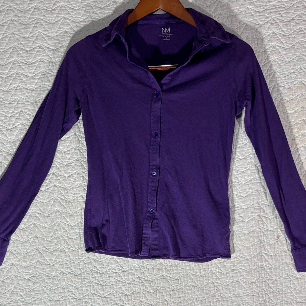 NM Luxury Essentials Cashmere Blend Purple Button-Down Long Sleeve Shirt
